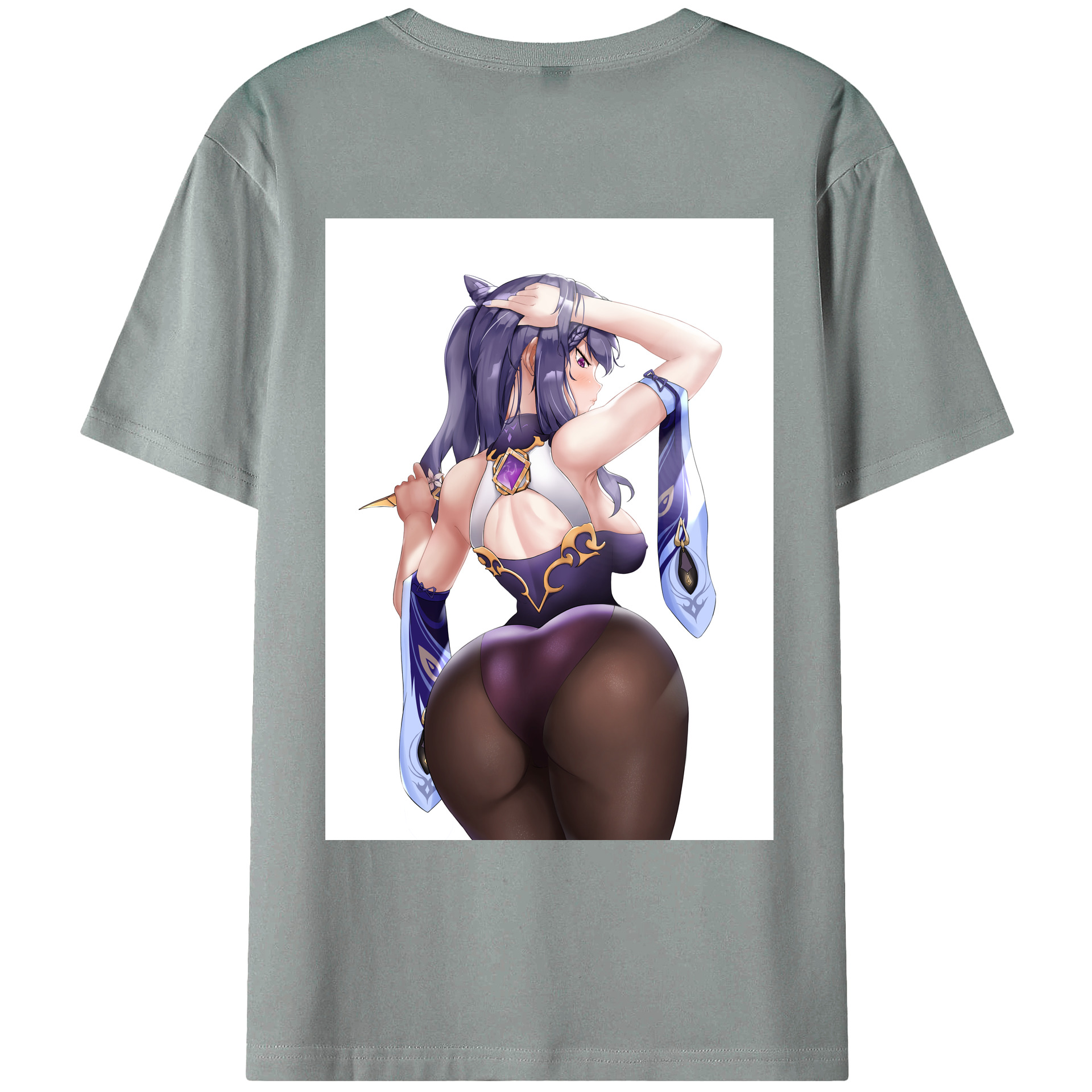 げんし神 刻晴 こくせい genshin Kokusei 綿100％ メンズ半袖Tシャツ（バックプリント） 通気性